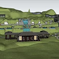 Mountain Resort Buildings On Green Hillside With Stone Paths And Landscape