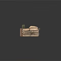 Modern Tactical Outdoor Setup With Sandbags Wooden Crate Bucket And Green Camouflage Fabric
