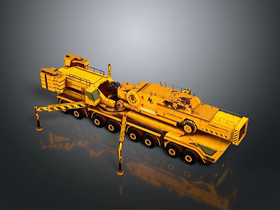 Yellow Heavy Duty Crane Truck With Multiple Wheels For Industrial Construction 3d model