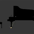 Elegant Black Grand Piano Musical Instrument With Matching Bench And Golden Accents On Reflective Surface