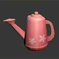 Pink Plastic Watering Can With White Flower Patterns For Home Gardening