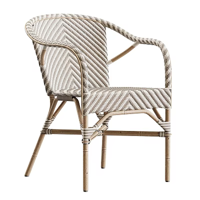 Modern Wicker Outdoor Chair With Armrests And Natural Rattan Frame Design 3d model