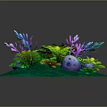 Cartoon Scene With Vibrant Colorful Plants And Blue Spotted Eggs On Green Ground