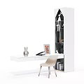 Modern Minimalist White Desk With Bookshelf Vase Phone Magazine And Chair