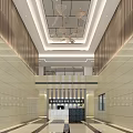 Modern Front Desk Reception Corridor With Marble Walls Wooden Doors And Ceiling Light Strips