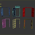 Various Colored Furniture Doors With Glass Panes Metal Bars And Solid Panels