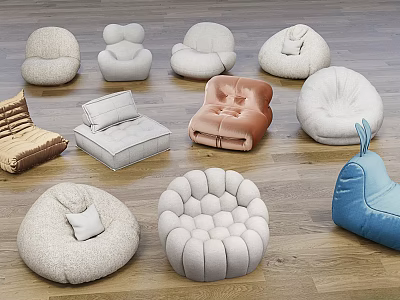Various Styles of Comfortable Bean Bag Chairs with Different Colors for Living Room Decor 3d model