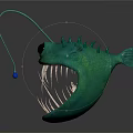 Green Angler Fish 3D Model With Large Mouth Sharp Teeth And Luminous Lure Spiked Back 3d model