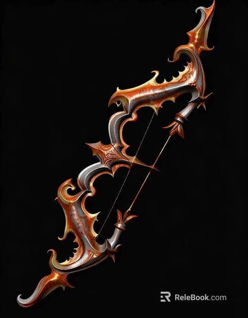 Decorative Fantasy Weapon Bow With Intricate Metal And Wooden Carvings 3d model 