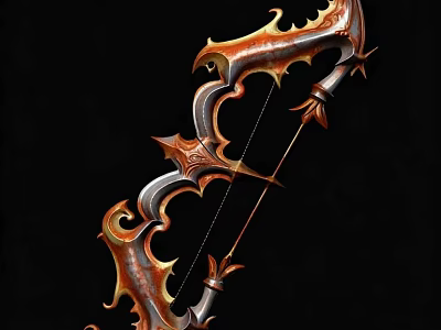 Decorative Fantasy Weapon Bow With Intricate Metal And Wooden Carvings 3d model