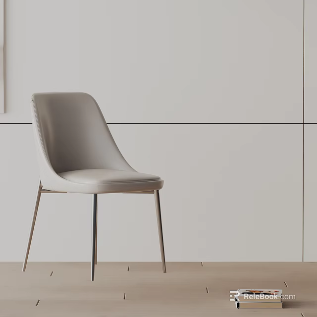 Modern Stylish Dining Chair With Light Gray Upholstery And Slim Metal Legs 3d model 