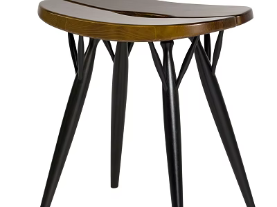 Modern Bar Stool With Wooden Curved Seat And Stylish Black Metal Legs Design 3d model