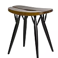 Modern Bar Stool With Wooden Curved Seat And Stylish Black Metal Legs Design