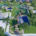 Tranquil Park Landscape With Cherry Blossom Trees Lush Green Lawns And Wooden Bridges