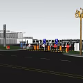 Road Facilities With Colored Parking Lot Traffic Signs Street Lamps And Barriers