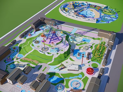Colorful Kids Playground With Slides Swings Climbing Structures And Water Features 3d model