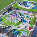 Colorful Kids Playground With Slides Swings Climbing Structures And Water Features