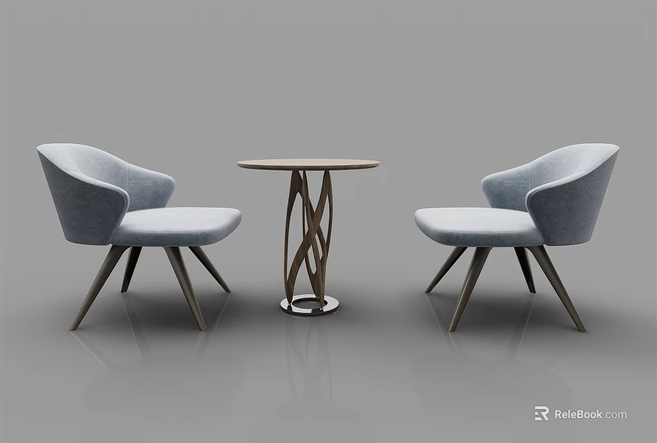 Casual Sofa Set with Gray Accent Chairs Round Side Table Dark Wooden Legs Modern Design 3d model 