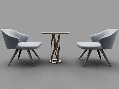Casual Sofa Set with Gray Accent Chairs Round Side Table Dark Wooden Legs Modern Design 3d model