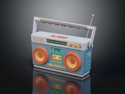 Vintage Retro Radio Speaker with Jazz Machine Design Dual Speakers Tape Slot and Antenna 3d model