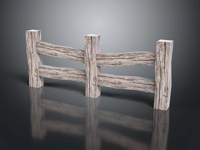 Rustic Wooden Fence With Curved Rails And Posts Natural Wood Texture For Outdoor Garden 3d model
