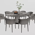 Modern Minimalist Dining Table Set With Round Marble Top And Light Colored Chairs 3d model