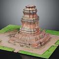 Ancient Brick Pagoda Layered Structure With Steps Base And Green Grass Platform 3d model