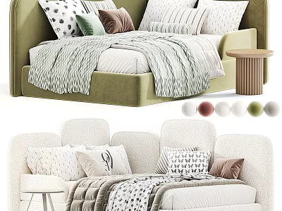 Soft Modern Kids Bed With Cozy Pillows And Safe Mattress For Children 3d model