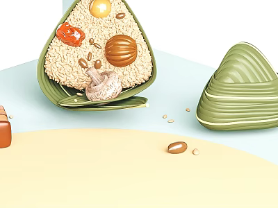 Traditional Chinese Glutinous Rice Zongzi With Red Dates Nuts And Reed Leaves Wrapped Triangular Dumpling 3d model