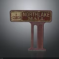 Northlake Mall Red Retro Metal Signage With Standing Support Bracket Structure 3d model