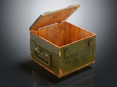 Vintage Green Wooden Box With Open Lid Metal Clasps And Wooden Interior 3d model