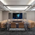 Modern Conference Room Interior With Long Table Leather Chairs Large Screen And Sleek Lighting