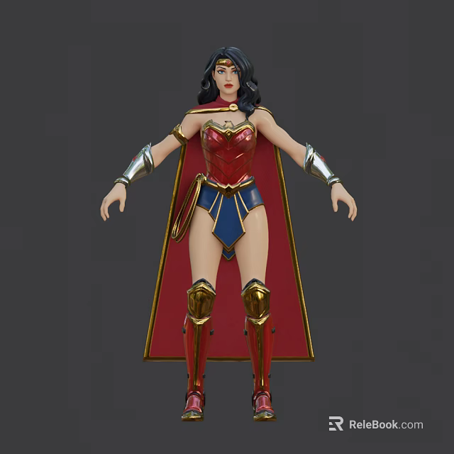 Wonder Woman Game Movie Character With Red Armor Blue Shorts And Golden Leg Armor 3d model 