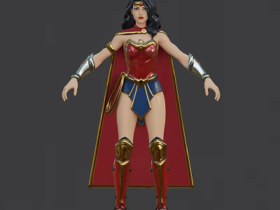 Wonder Woman Game Movie Character With Red Armor Blue Shorts And Golden Leg Armor 3d model