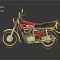 Red Motorcycle With Blue Accents Black Seat White Wheels And Reflective Surface