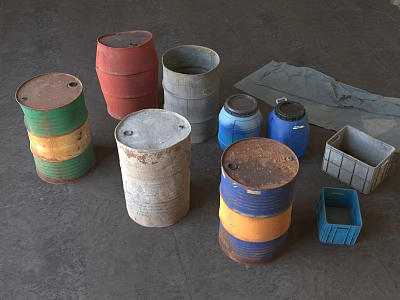 Gasoline cans Gasoline drums Broken gasoline drums Rusty gasoline iron drums Abandoned gasoline tanks Industrial gasoline drums 3d model