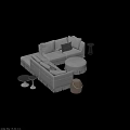 Modern L Shaped Sofa Coffee Table Set With Round Ottoman And Tassel Details