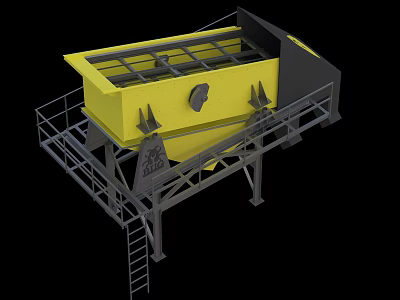 Yellow Industrial Screening Equipment with Metal Frame Ladder Platform and Stable Structure 3d model