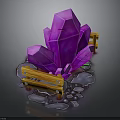 Vibrant Purple Crystal Cluster With Orange Wooden Fences Gray Stone Ground And Green Plants