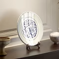Decorative Ornament Set With Blue And White Porcelain Plate On Stand And Small Ornaments