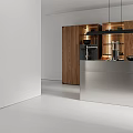 Modern Kitchen Interior With Wooden Cabinets Built in Oven Sink And Countertop Appliances
