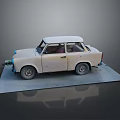 Old White Vintage Car Model Displayed On Gray Platform With Retro Design 3d model