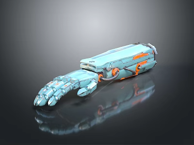 Futuristic Sci Fi Game Movie Character With Light Blue And Orange Mechanical Arm Design 3d model