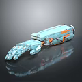 Futuristic Sci Fi Game Movie Character With Light Blue And Orange Mechanical Arm Design