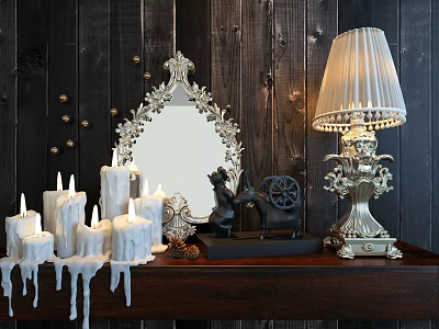 Vintage ornaments candle monkey donkey carved mirror table lamp combination 3d model