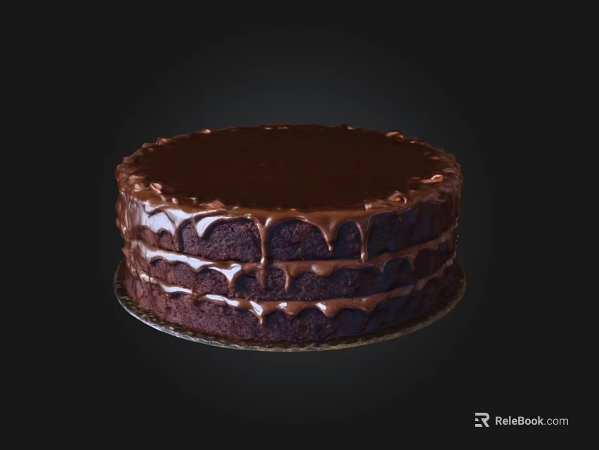 Rich And Decadent Layered Chocolate Cake With Dripping Chocolate Glaze On Platter 3d model 