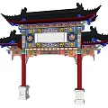 Chinese style archway two-pillar third floor archway painted archway 3d model