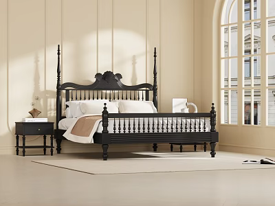 American Double Bed Retro Bed Combo 3d model