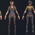 Stylish Female Character Front And Back Views Standing Pose Brown Top Black Pants Red Accents