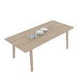 Simple Light Wood Dining Table With Small Bottles Plates And Decorative Patterns 3d model